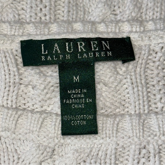 Lauren Ralph Lauren Women’s Size M White Cotton Cable Knit Boatneck Sweater - Picture 4 of 6